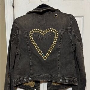 Free People Black Jean Jacket Studded Heart Medium